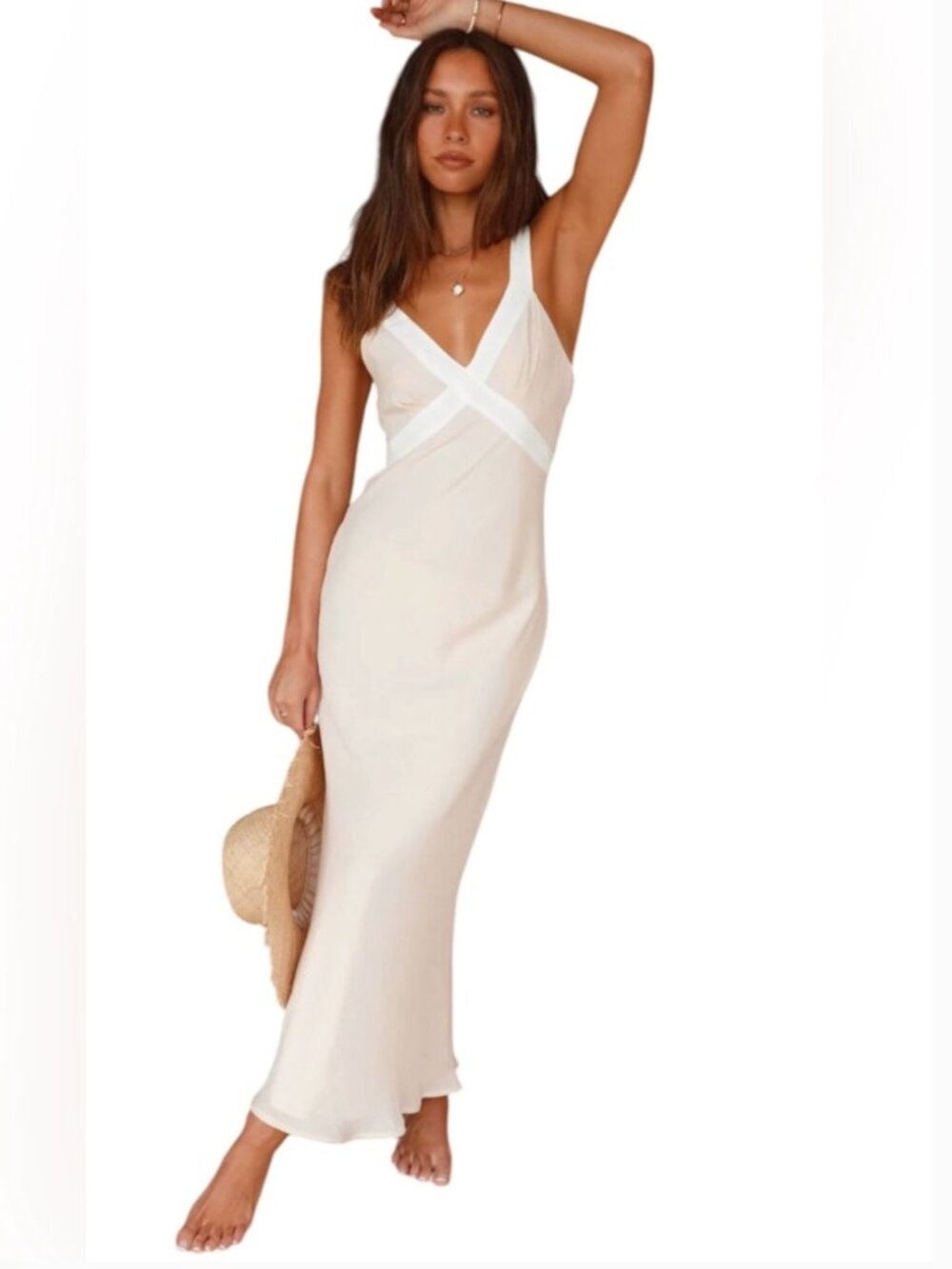 Monteau Women's Cream and White Dress Medium
